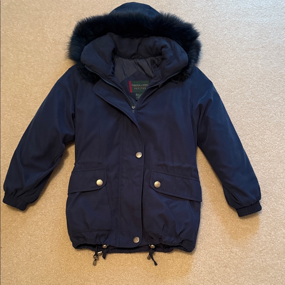 Preston & York Navy Puffer Jacket with Faux Fur Trim
